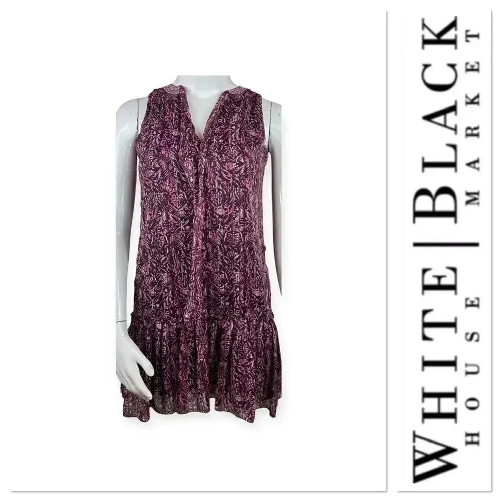 White House Black Market pink and burgundy print dress with tie size small